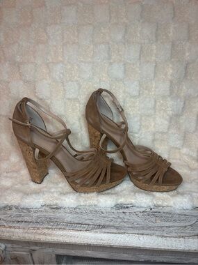 Charles By Charles David Women’s Tan Cork Platform Strappy Heels